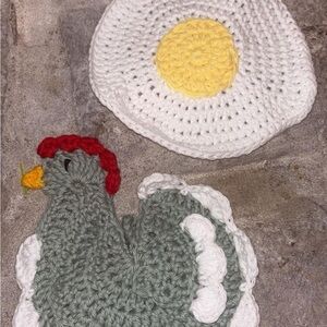 Crochet Chicken and Egg Coasters